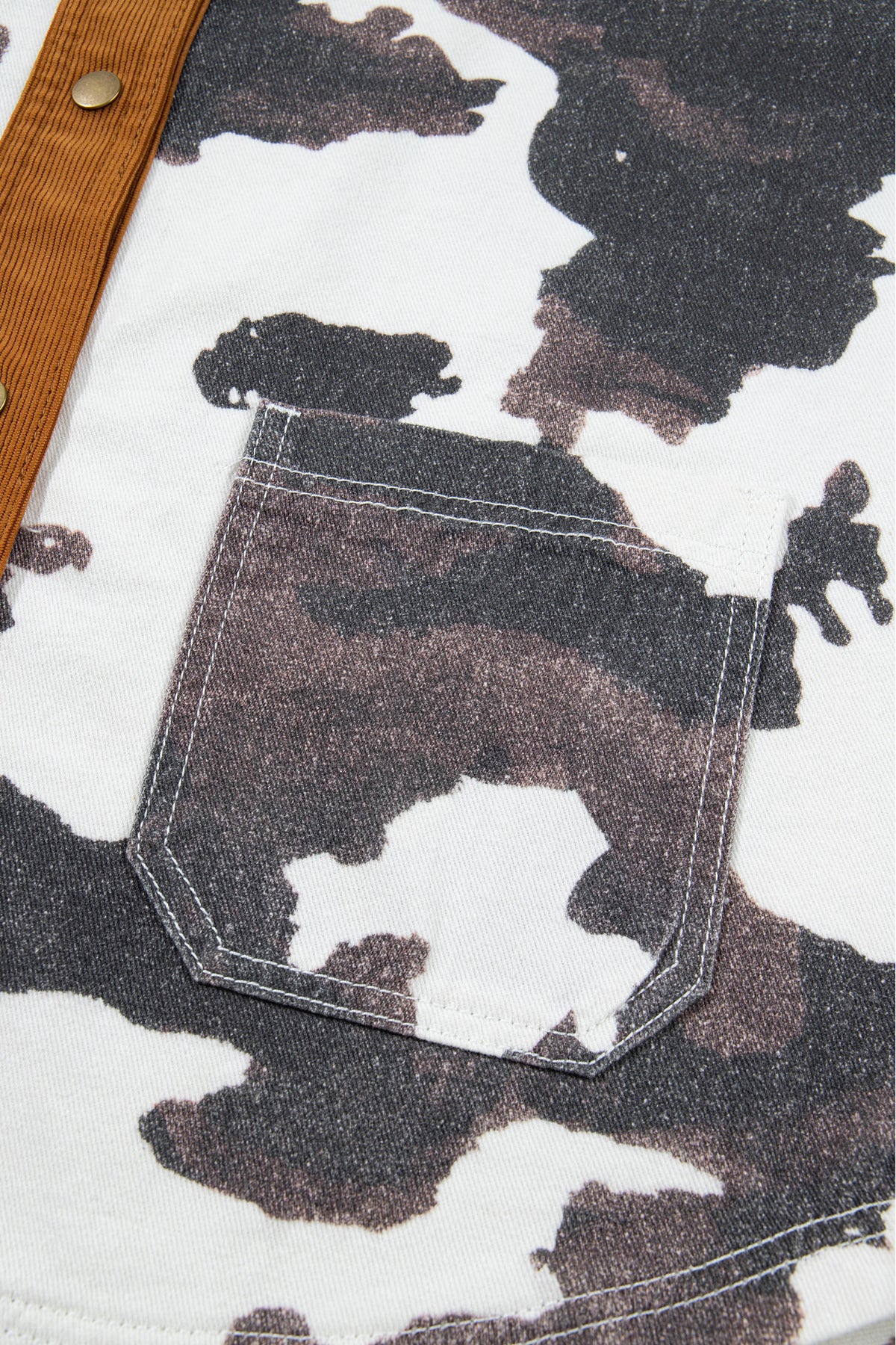 Western Cow Print Corduroy-Trim Denim Jacket