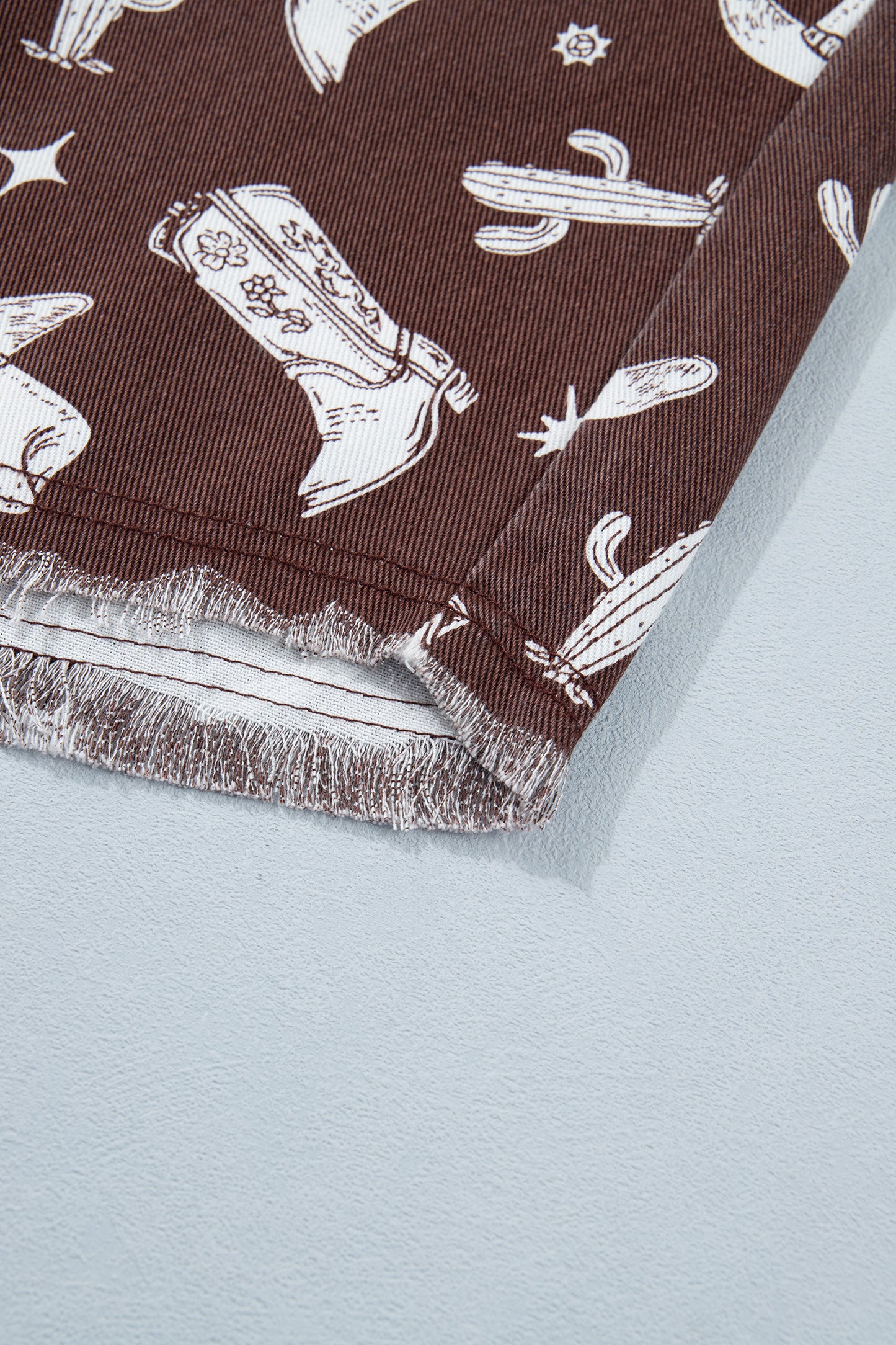 Brown Cowgirl Print Raw Edge Denim Dress