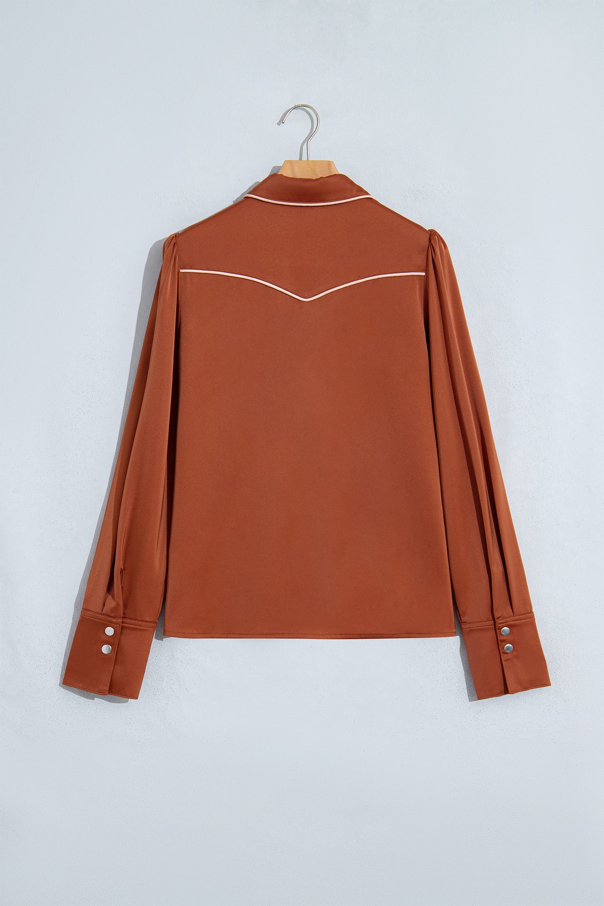 Cinnamon Silky Western Yoke Button-Front Shirt