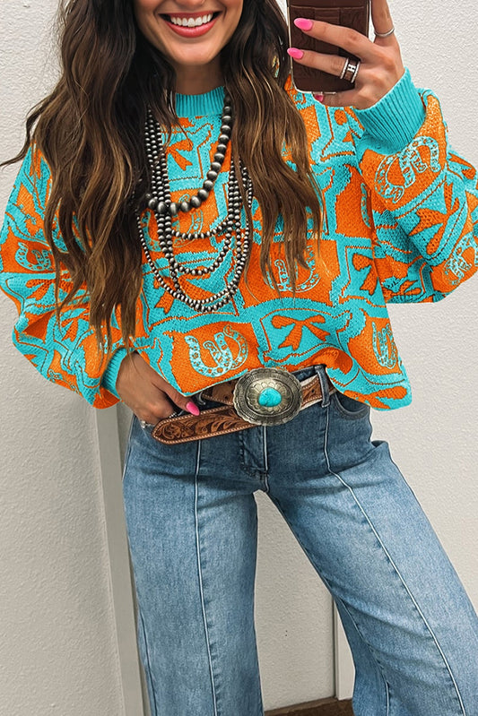 Light Blue Bows & Horseshoes  Sweater