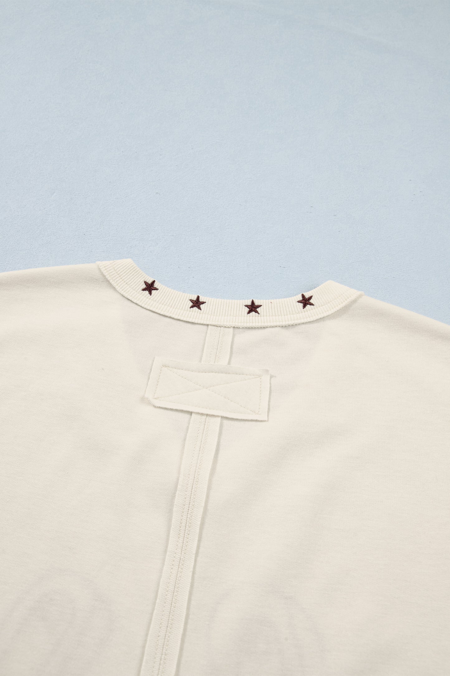White Horseshoe Embroidered Star Trim V Neck Loose Tank Top