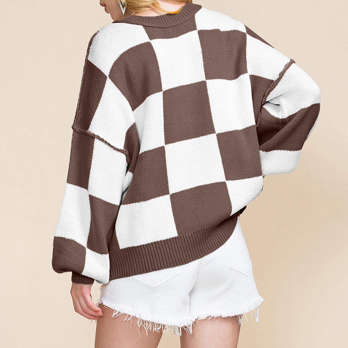 Checkered Bishop Sleeve Sweater