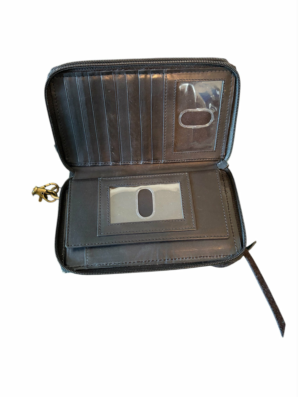 Zigrino Silver Clutch Wallet Set – Double-Zip Wallet with Fringe Lip Balm Holder & Turquoise Wrist Strap