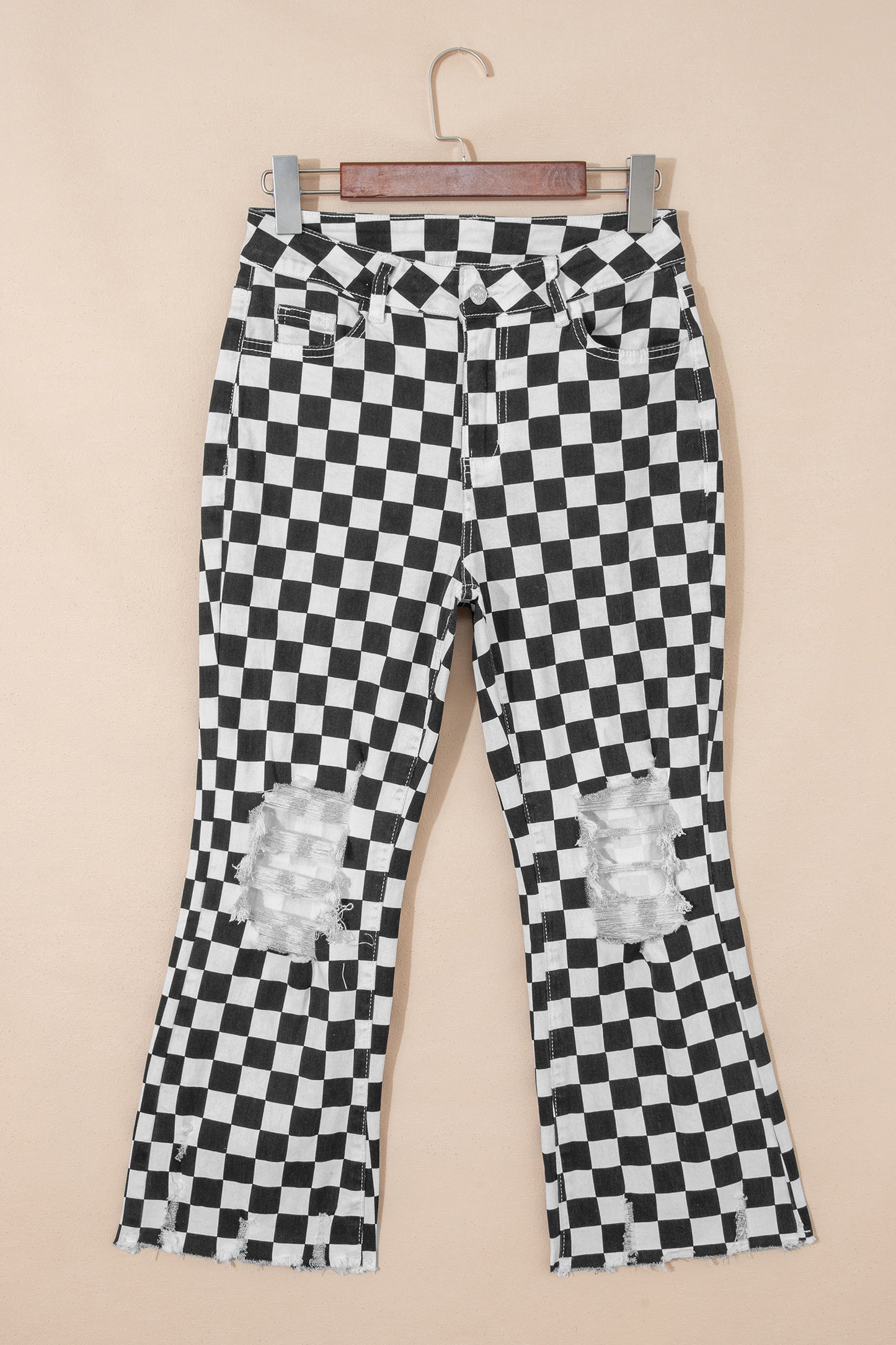 Black Checkerboard Distressed Cropped Jeans