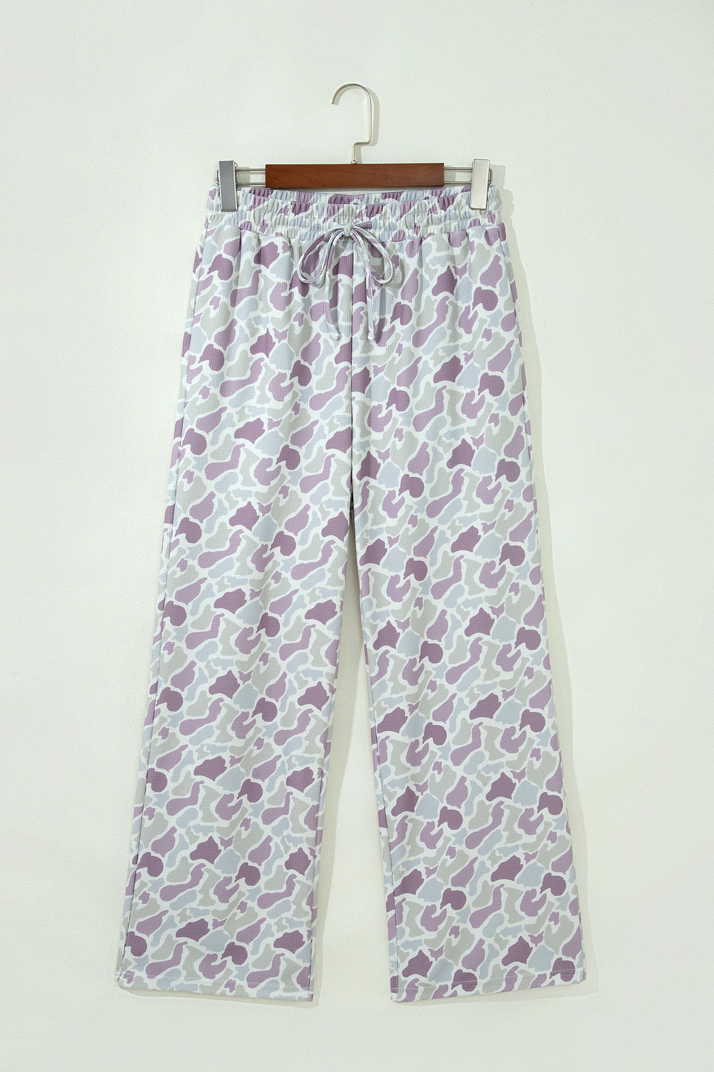 Green Camo Print Drawstring Loose Fit Full Length Pants