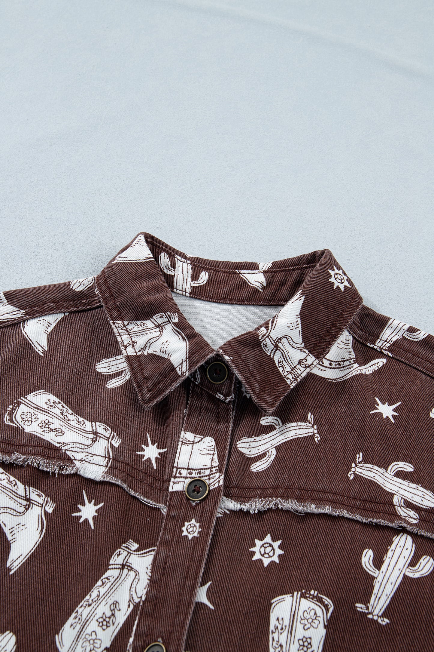 Brown Cowgirl Print Raw Edge Denim Dress