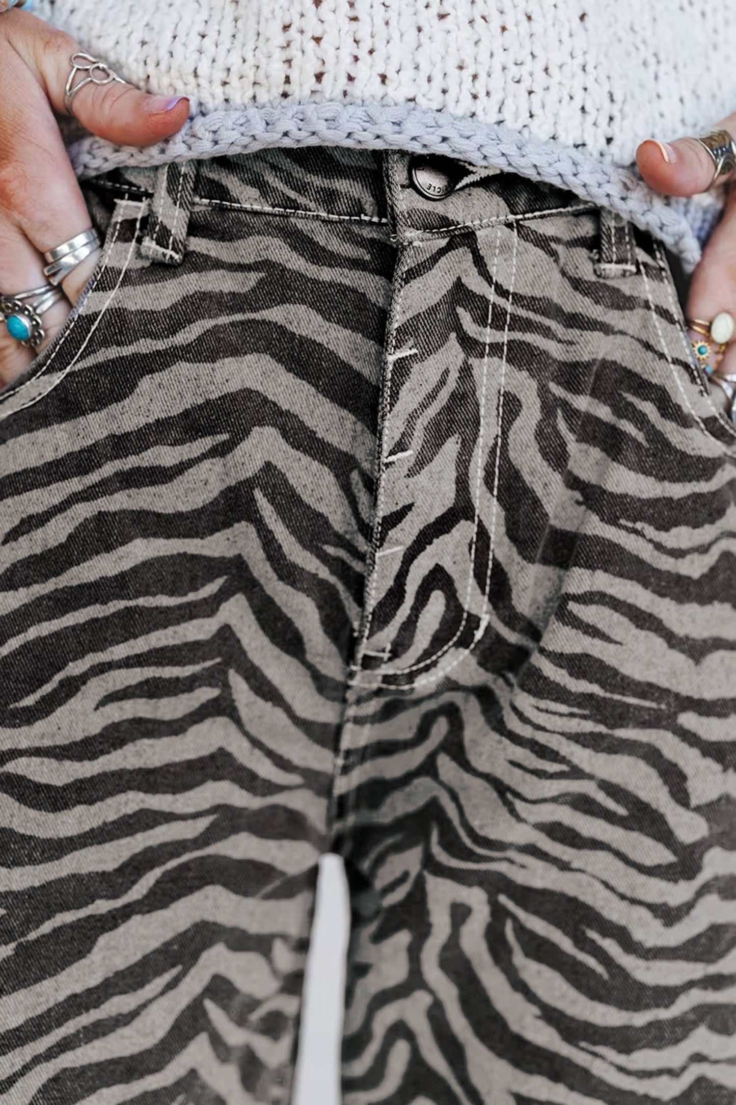 Gray Zebra Stripe Wide Leg Jeans 🐾✨