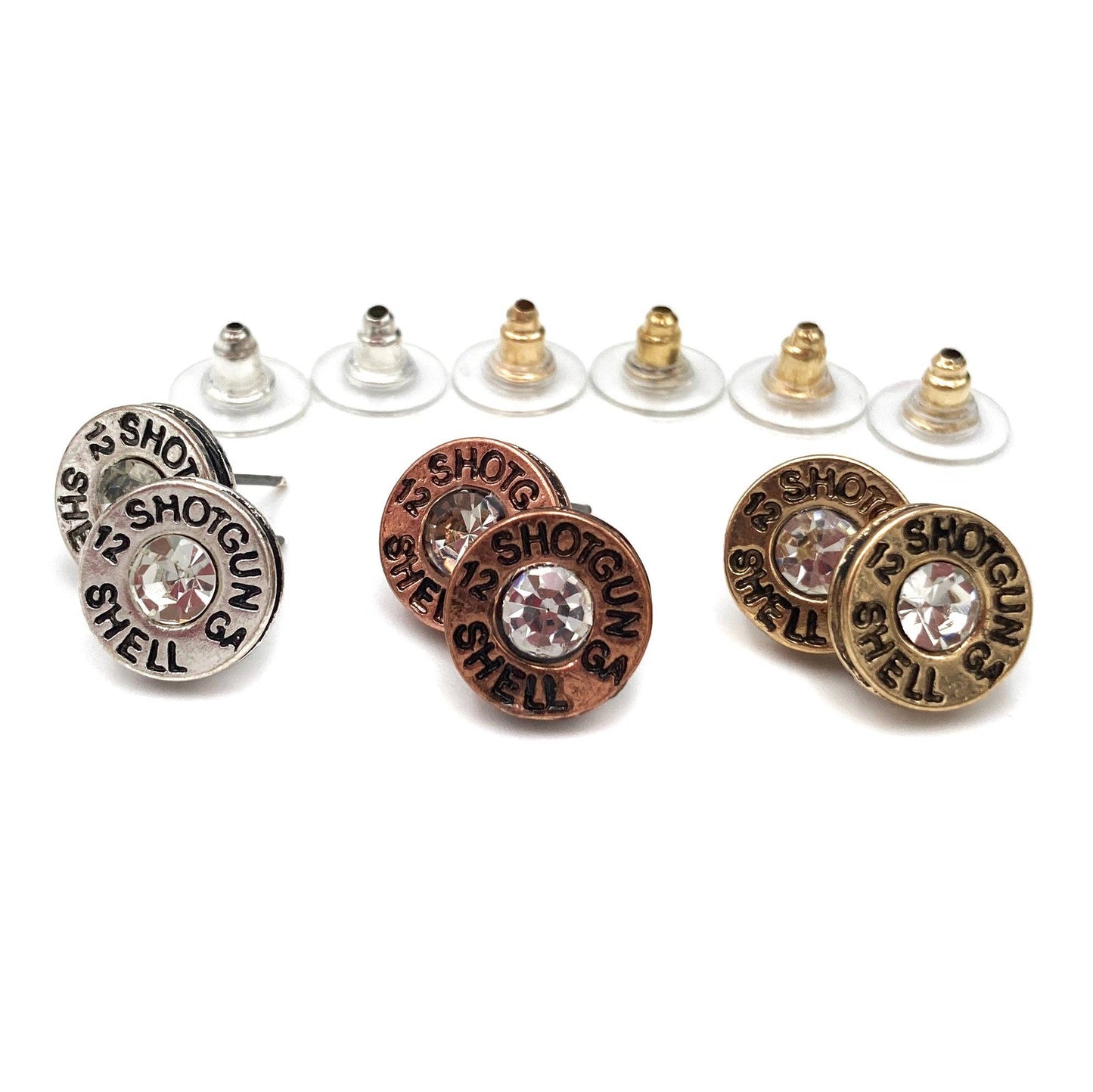 Faux Shotgun Shell Rhinestone Earrings