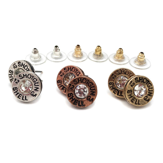 Faux Shotgun Shell Rhinestone Earrings