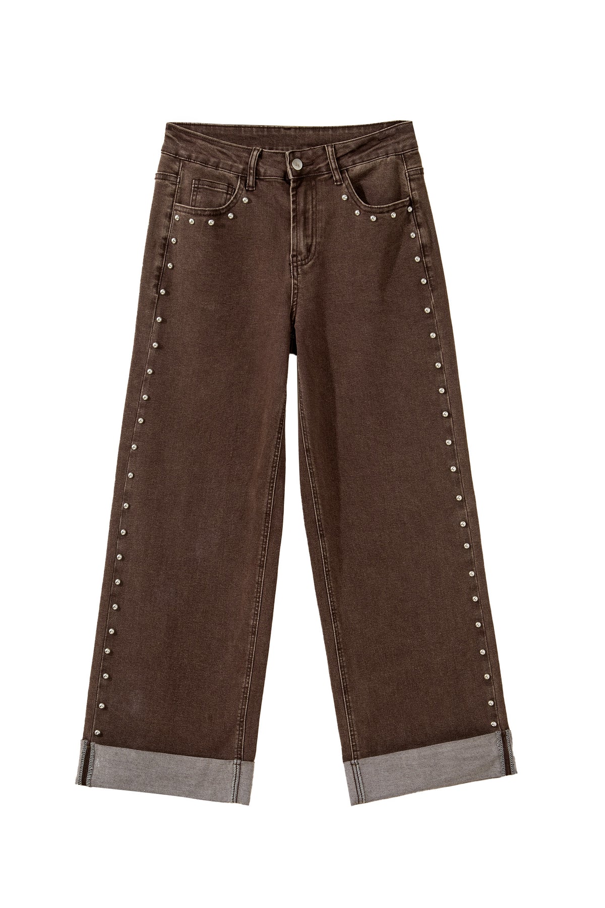 Navy Blue Studded Detail Straight Leg Casual Loose Jeans