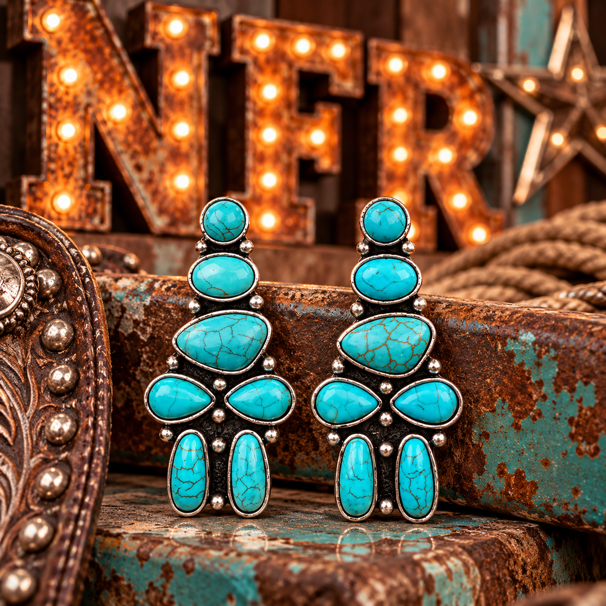 Western Turquoise Stone Dangle Earrings