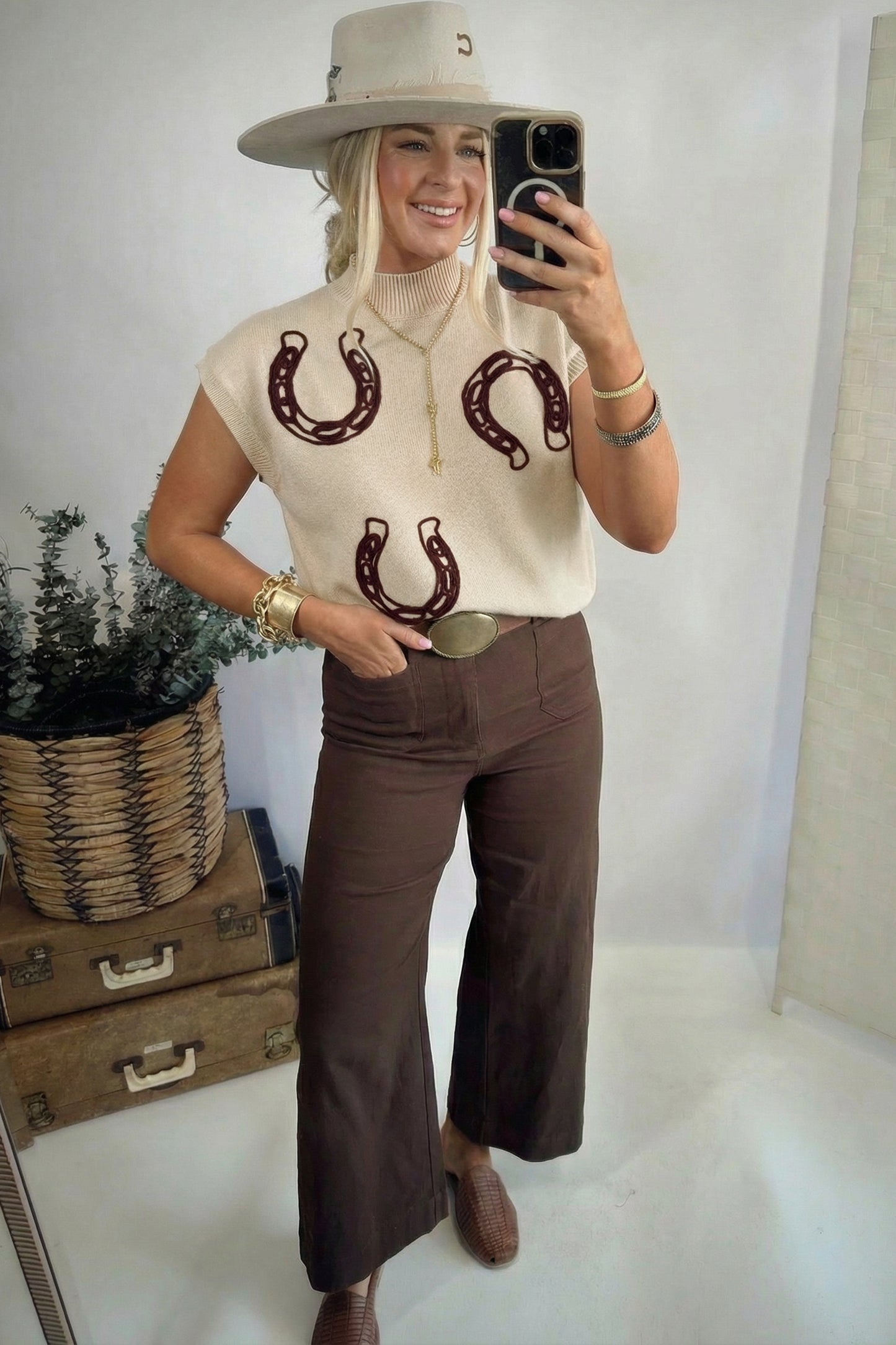 Parchment Corded Horseshoe Mock Neck Sweater Available in multiple colors