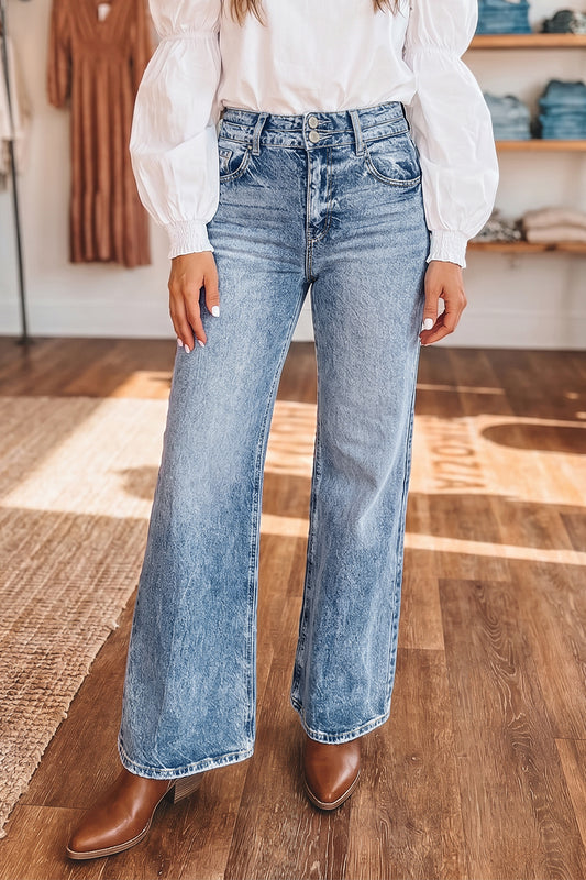 Beau Blue Acid Wash High-Rise Flare Jeans