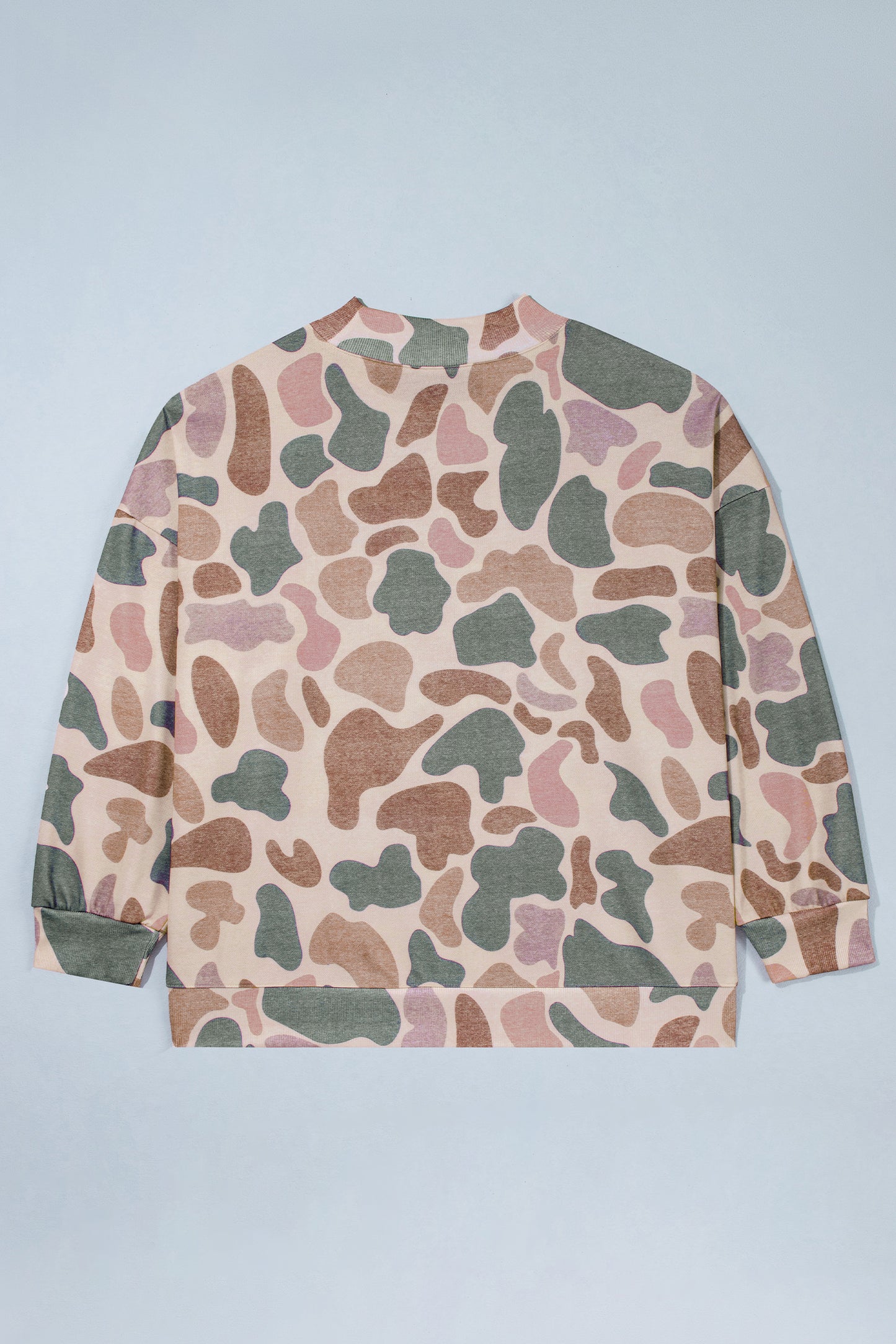 Multicolor Camo Print Oversized Mock Neck Sweatshirt 1X–4X