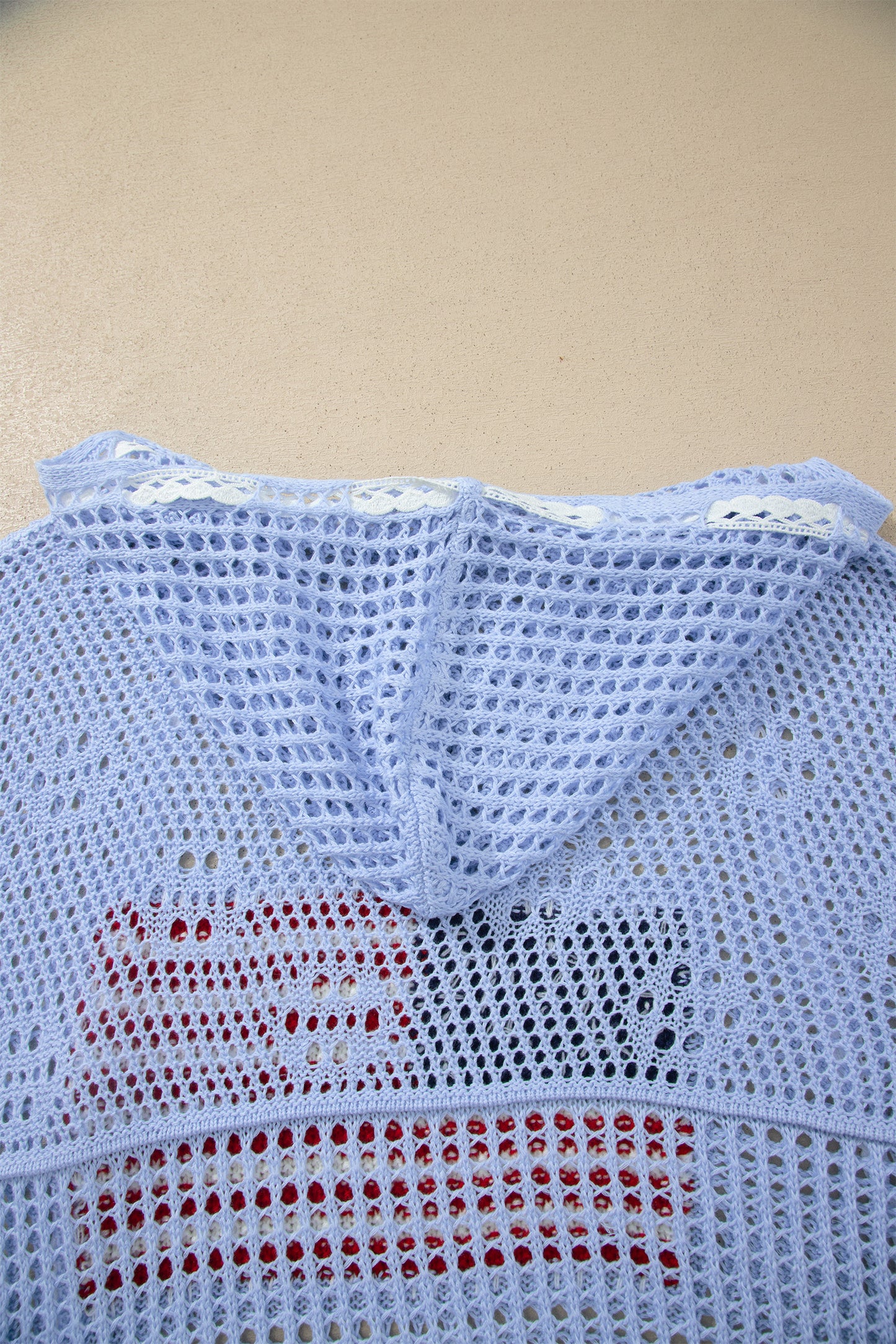 White Hollow Out Crochet Knit American Flag Patched Sweater Hoodie