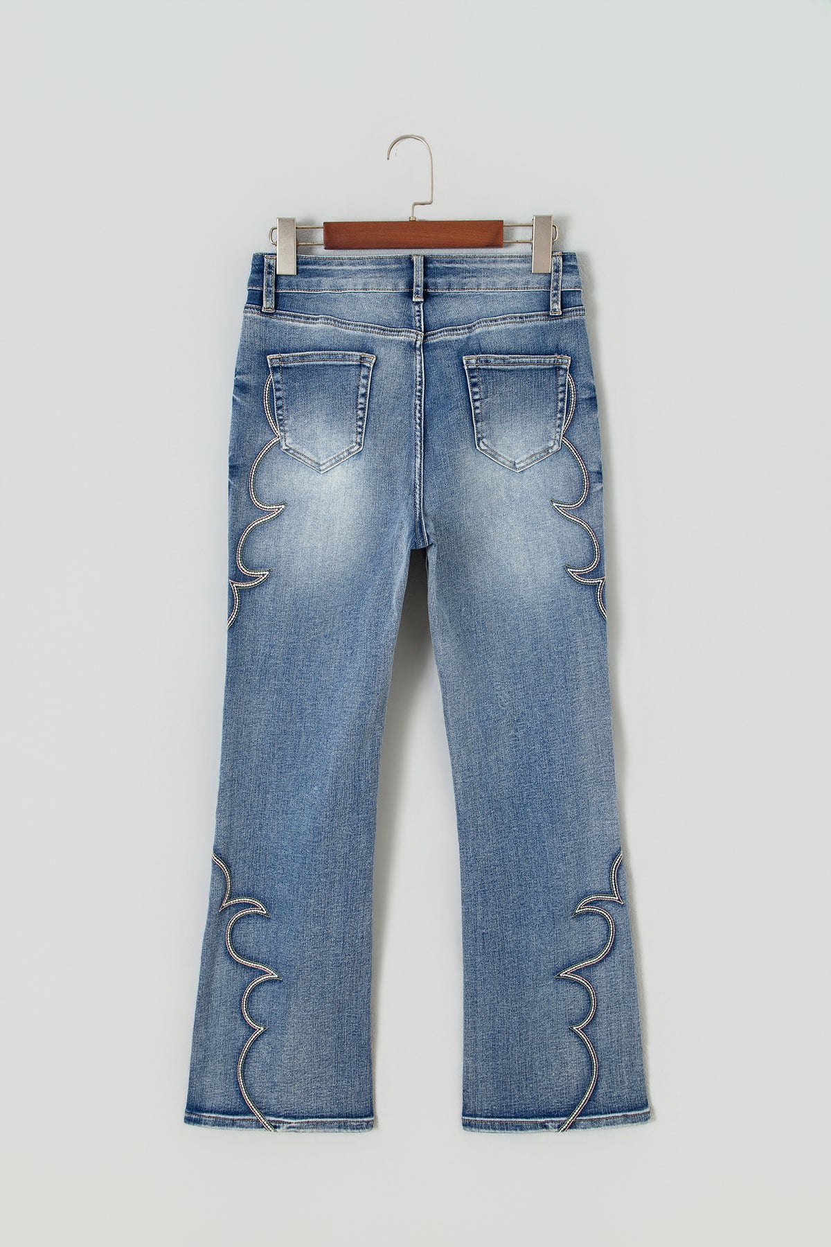 Blue Western Embroidered Flare Jeans