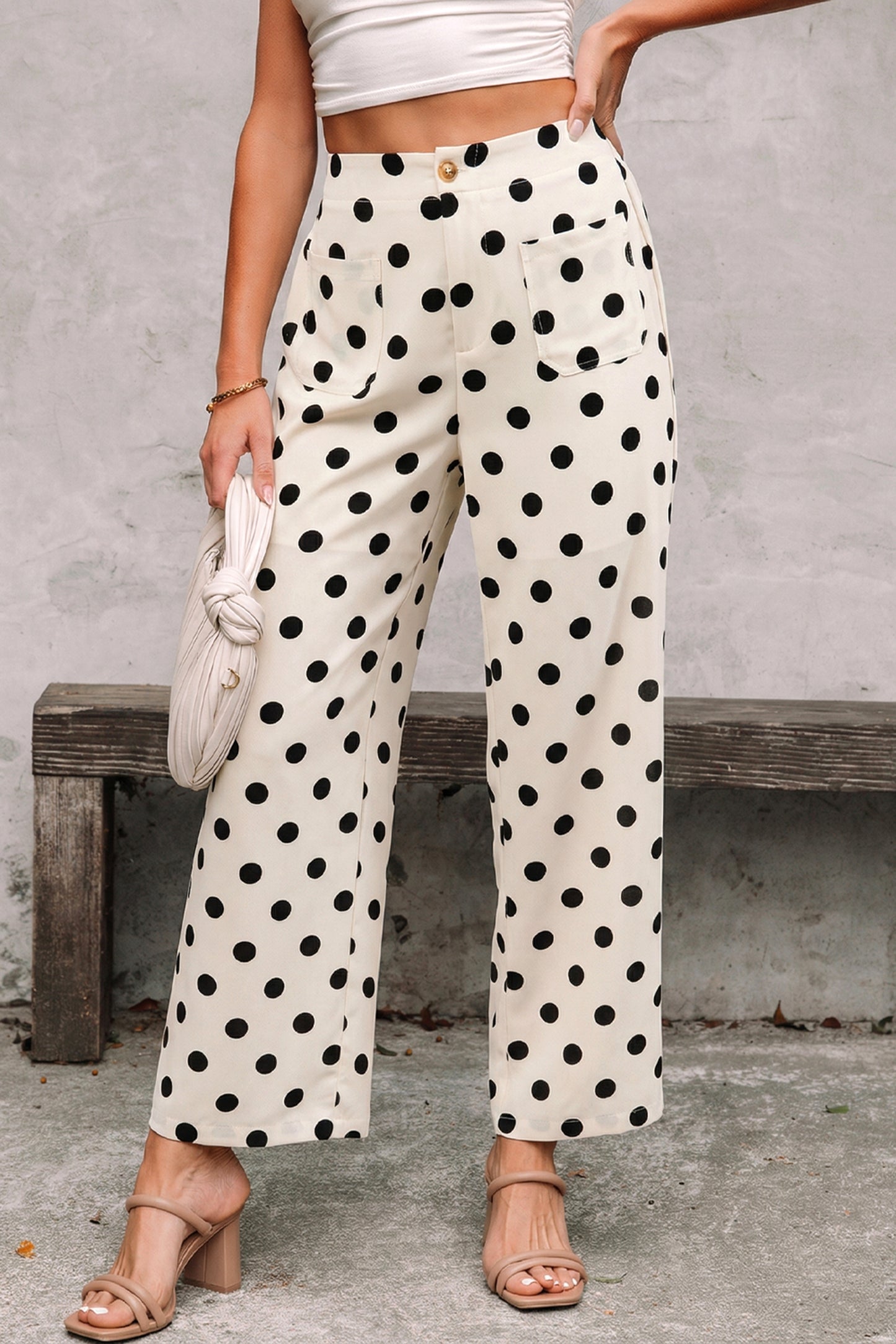 Black Polka Dot Straight Leg Pants Also available in White