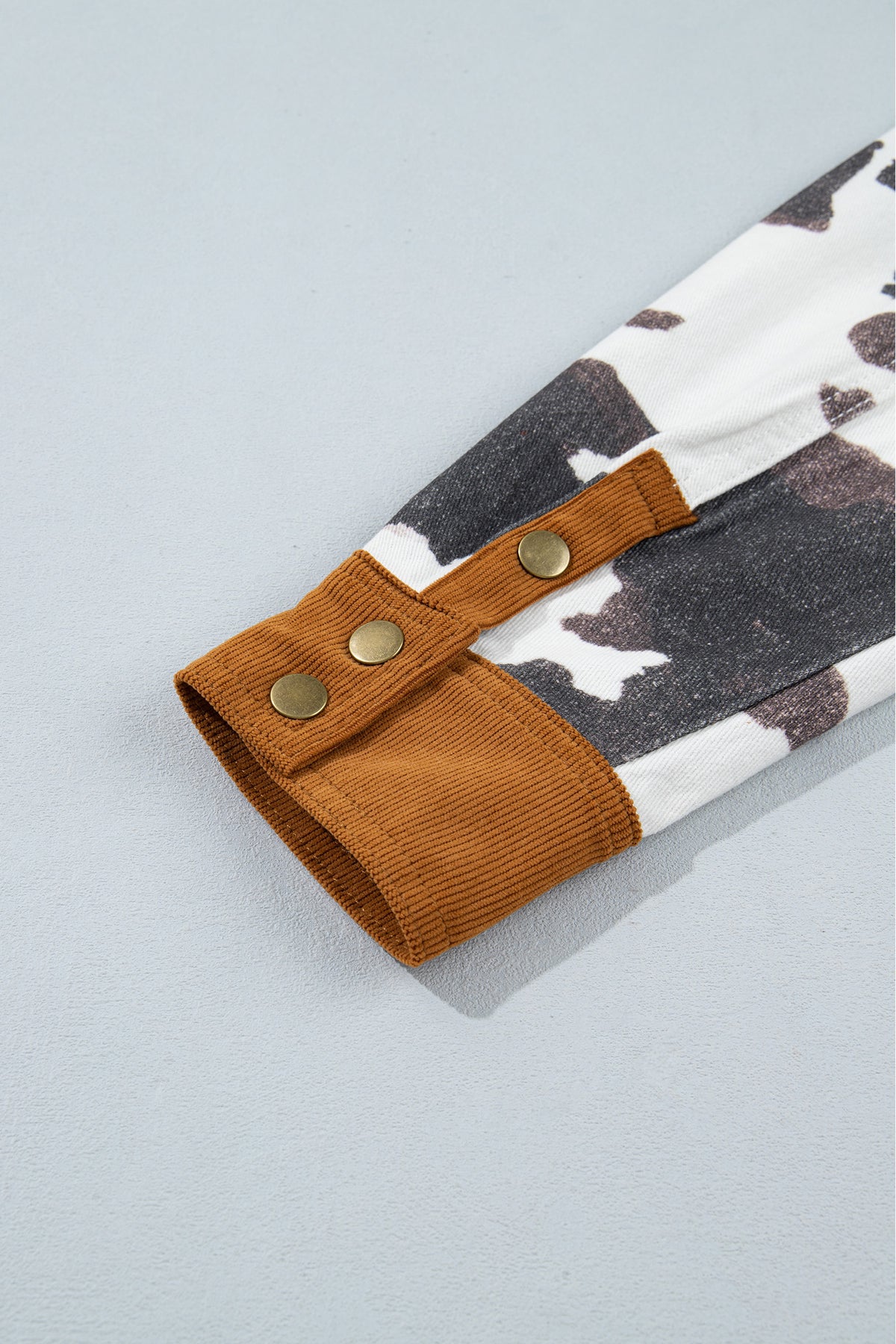 Western Cow Print Corduroy-Trim Denim Jacket