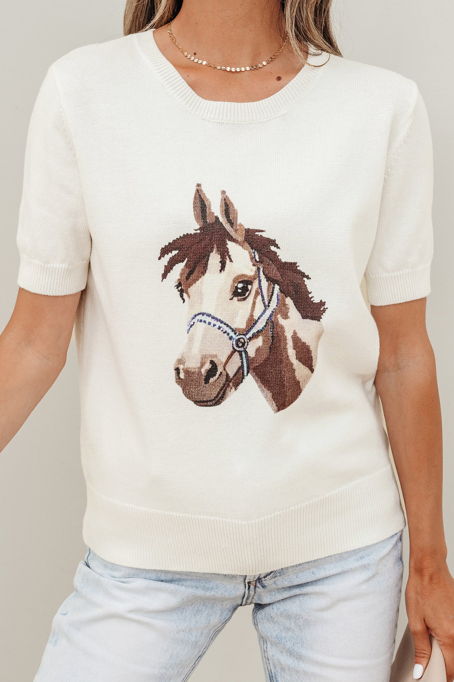 White Wild West Horse Head Knit Tee
