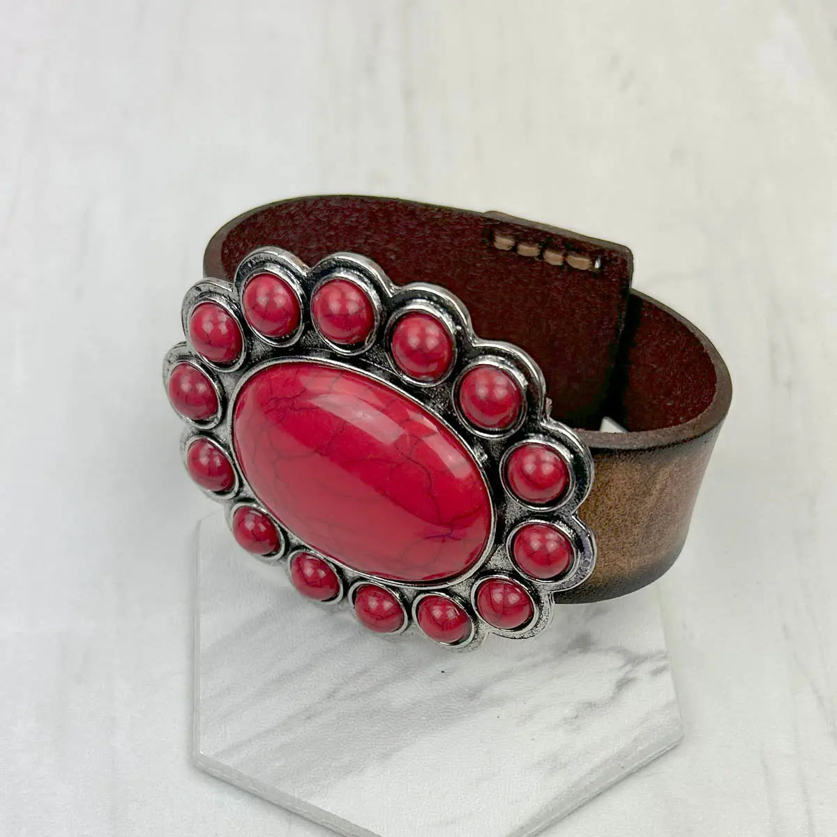 Brown Leather Bracelet with Large  Concho 💙
