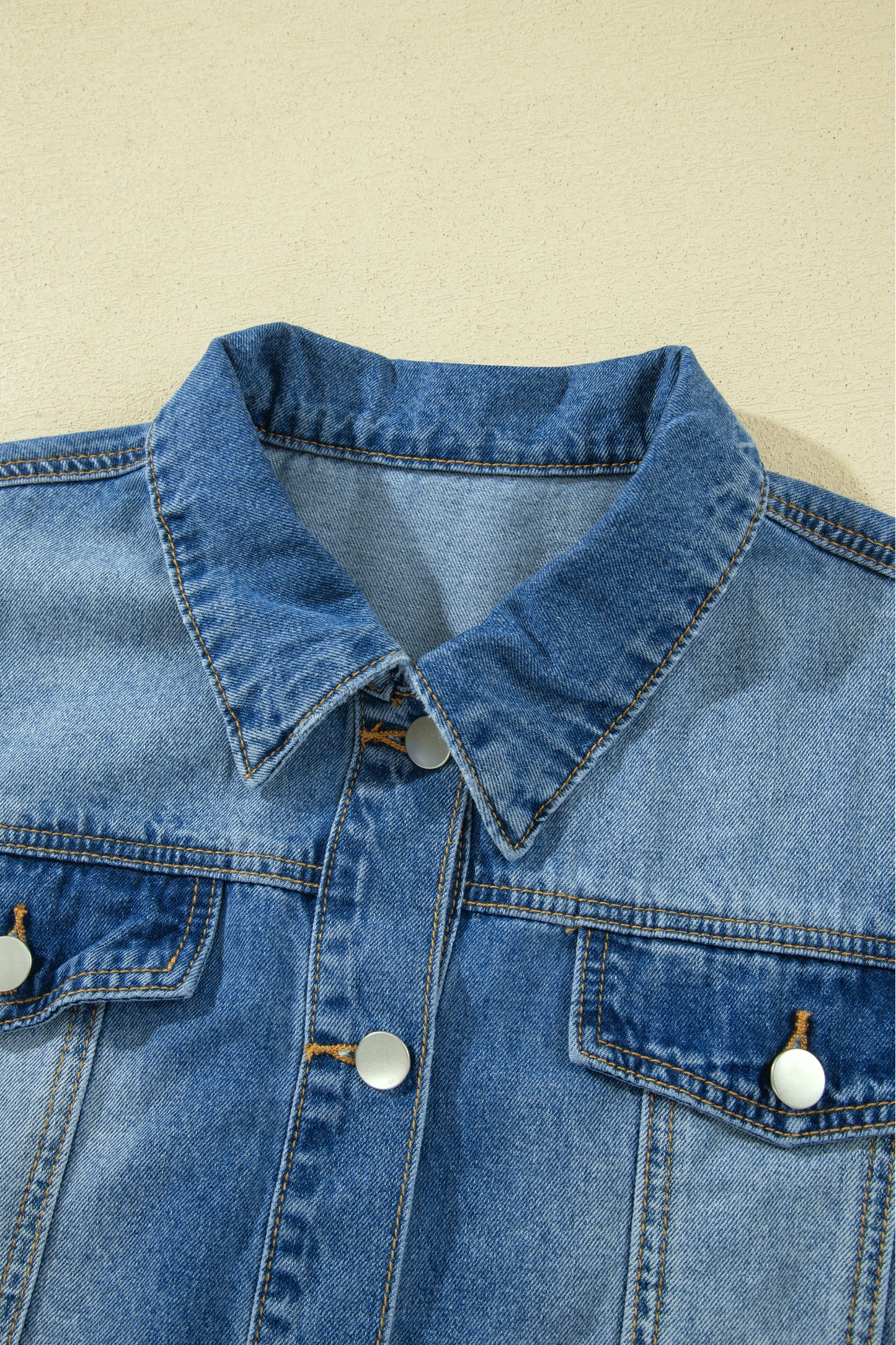 Blue Ruffle Sleeve Raw Edge Western Denim Jacket