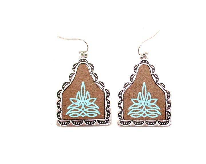 Western Boot Stitch Cattle Tag Dangle Earrings