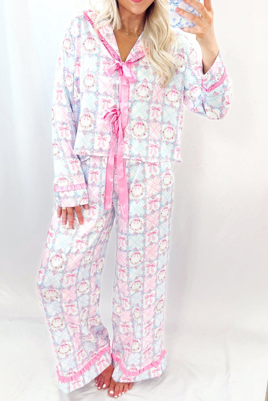 🎀 Pink Bow Wreath Pajama Set