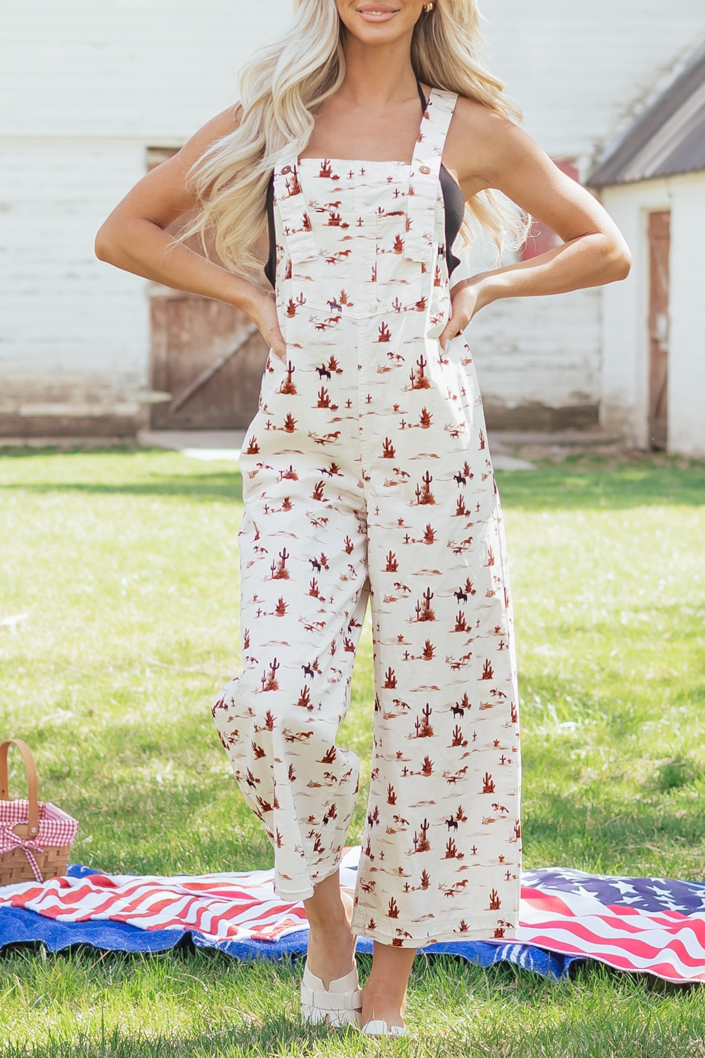 Free Rein Western Printed Jumpsuit – Relaxed Fit Cotton Dungarees