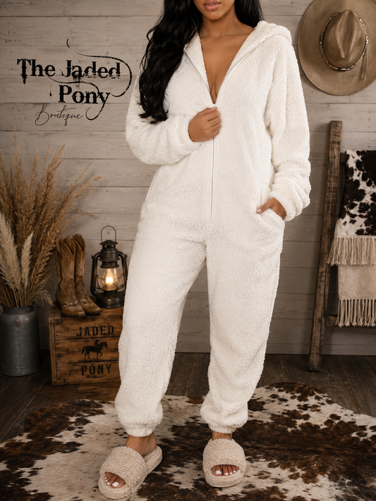 Fleece Zip-Up Hooded Jumpsuit