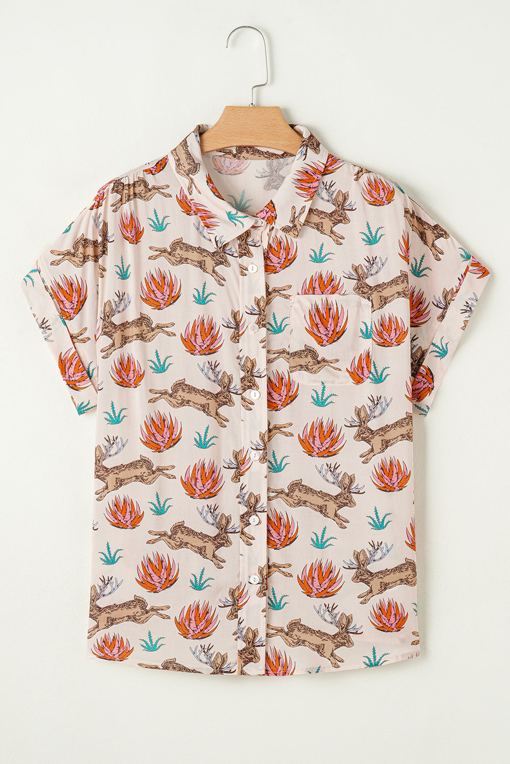Khaki Plus Size Western Print Button-Up Shirt 🤍🌵