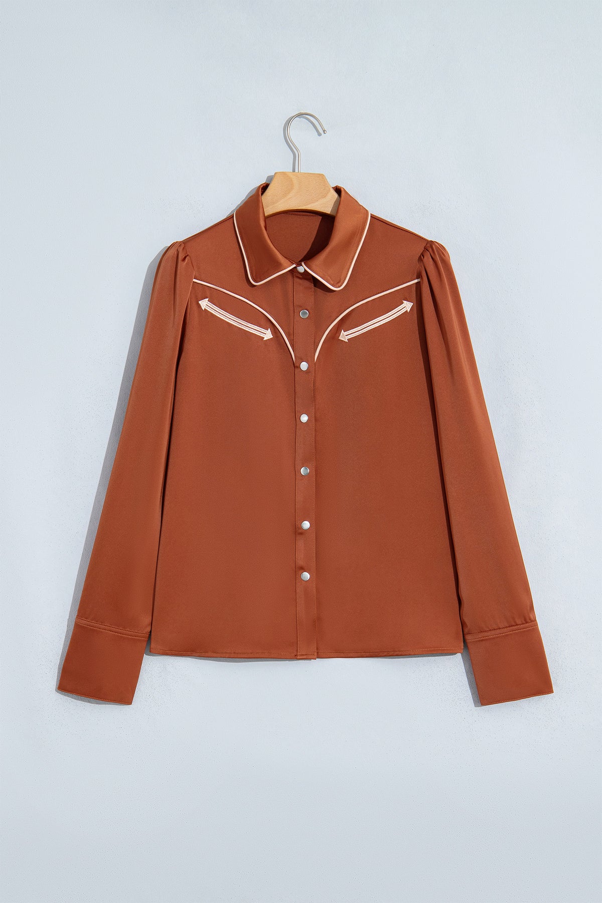 Cinnamon Silky Western Yoke Button-Front Shirt