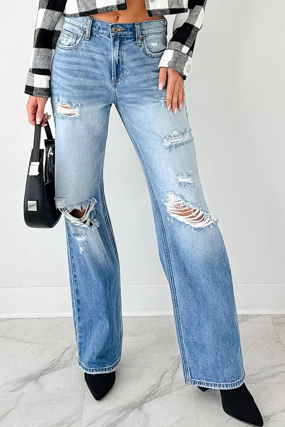 Mid Rise Distressed Sneak Peek Straight Leg Jeans 👖✨