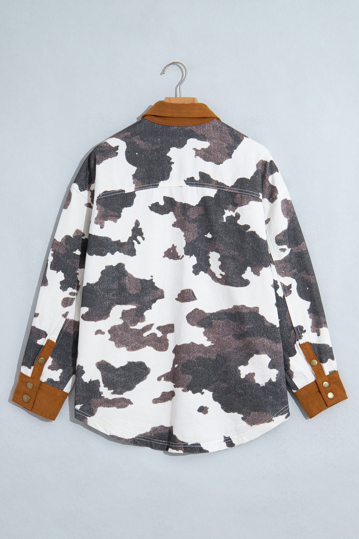 Western Cow Print Corduroy-Trim Denim Jacket