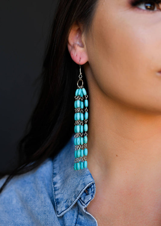 Green Beaded Tassel Earring