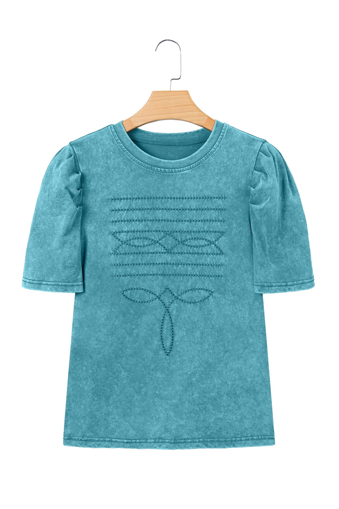 Turquoise Trails Embroidered Puff Sleeve Tee