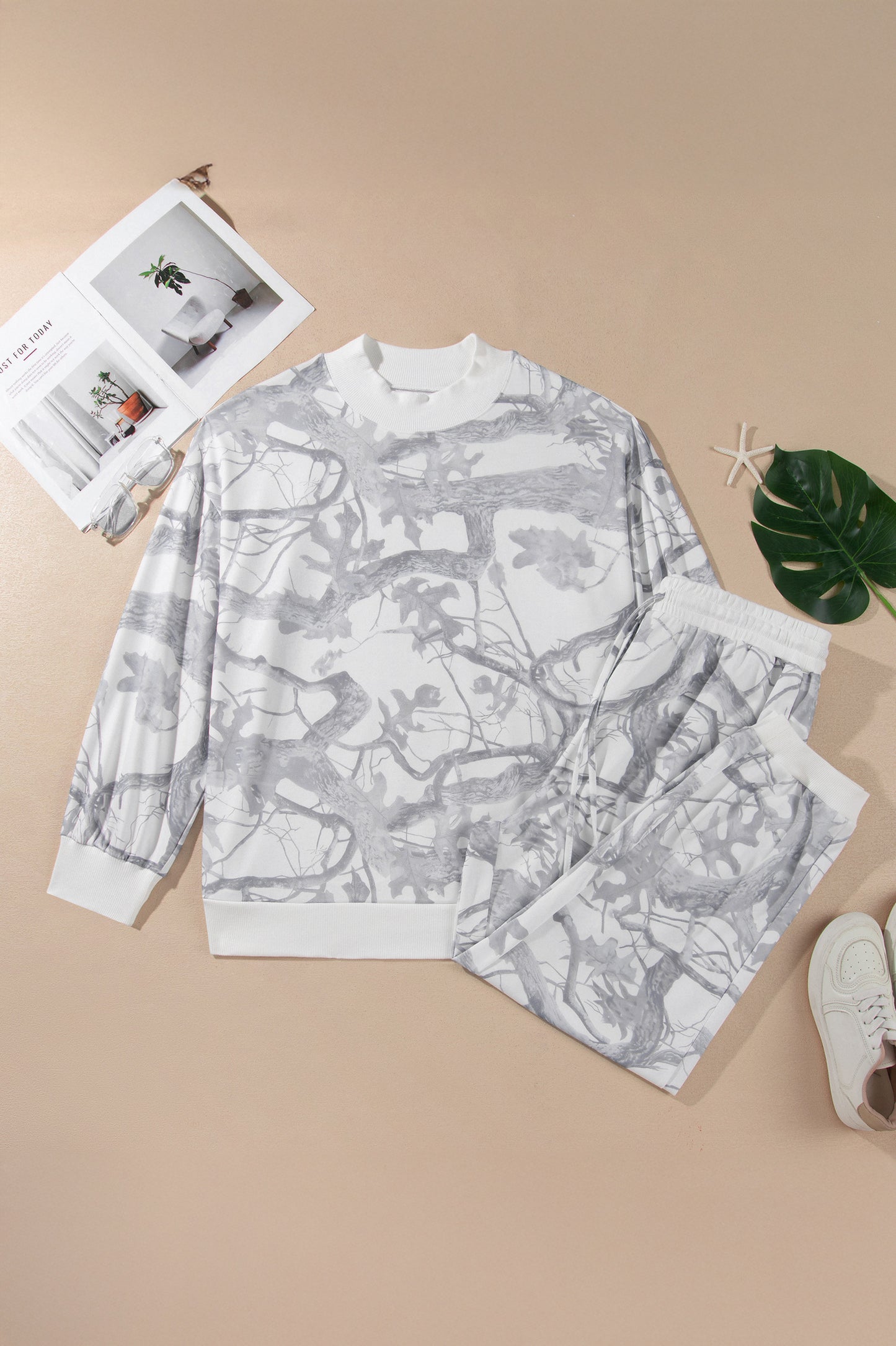 Camouflage Mock Neck Pullover & Pants Set 1X–4X