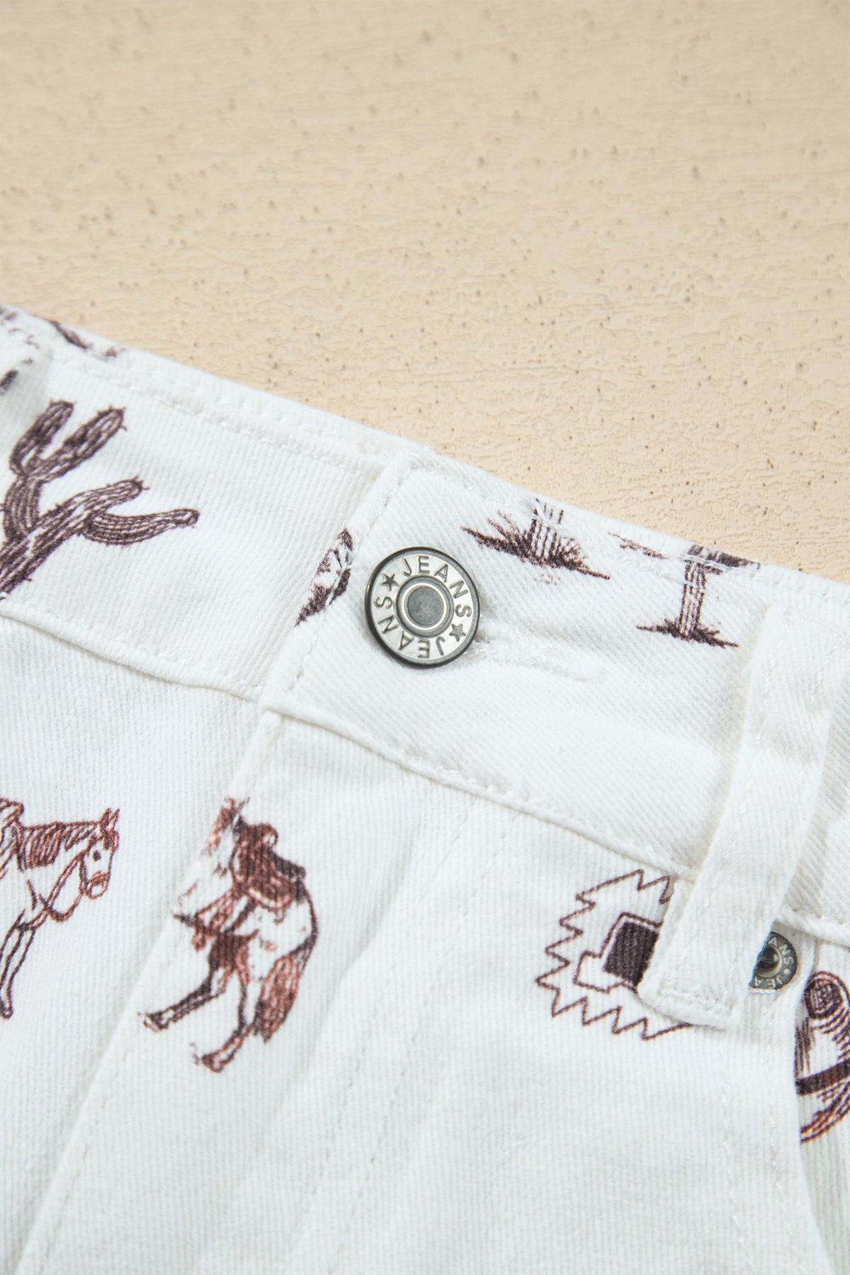 White Western Cactus, Horse & Bull Denim Skirt