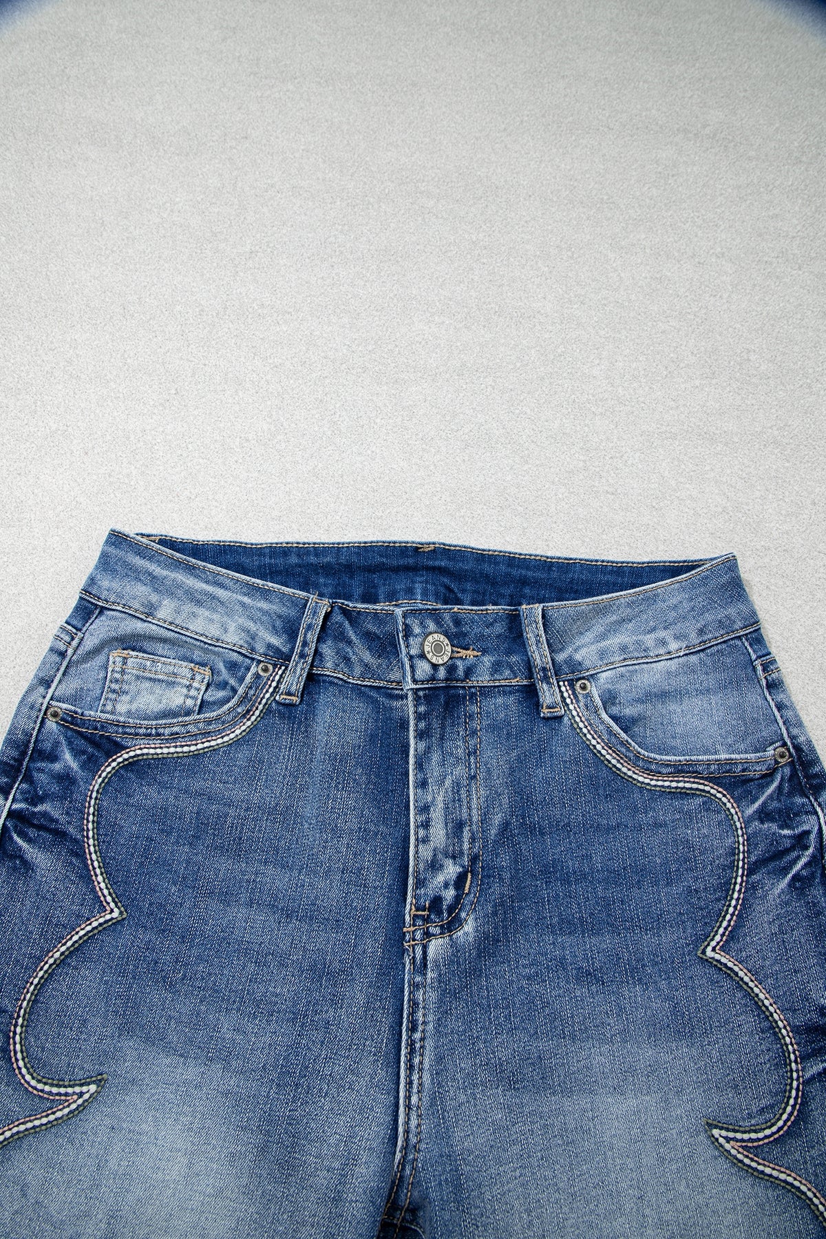 Blue Western Embroidered Flare Jeans