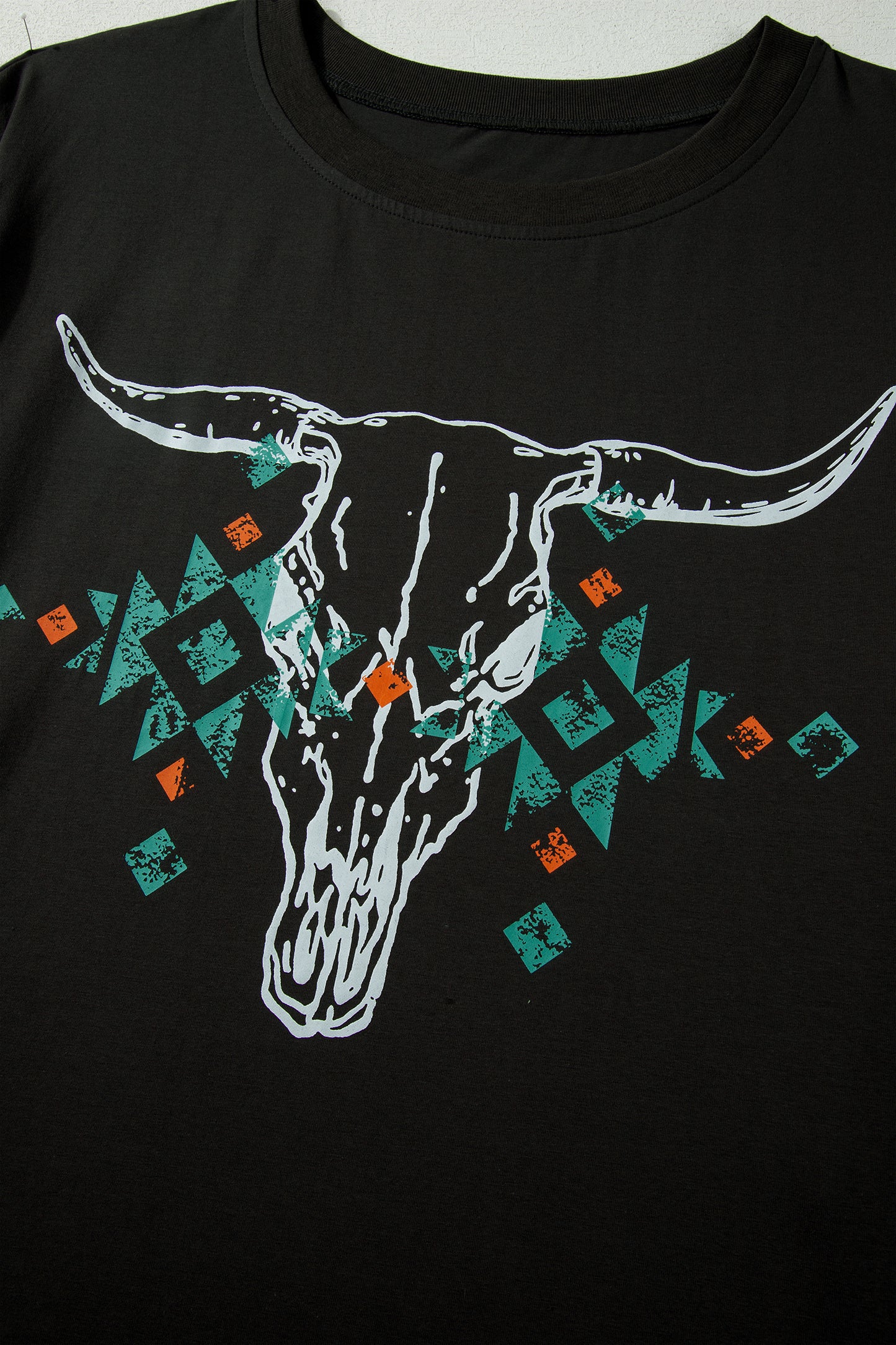 Carbon Gray Western Aztec Bull Skull Graphic T-Shirt 1X–4X