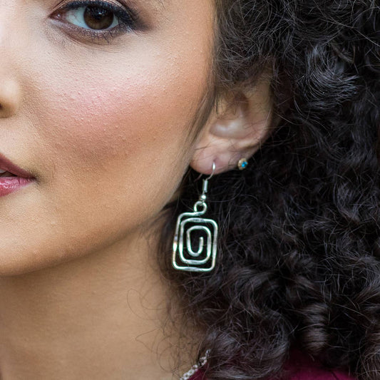 Silver Plated Earrings - Smaller Size Square Spiral
