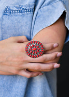 Adjustable Red Cluster Ring