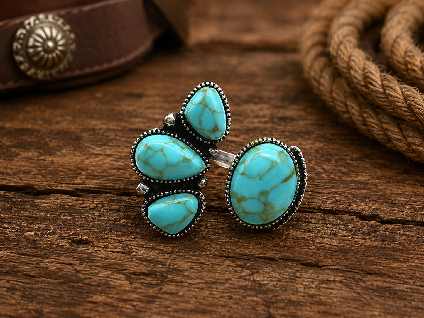 Western Turquoise Stone Cuff Ring