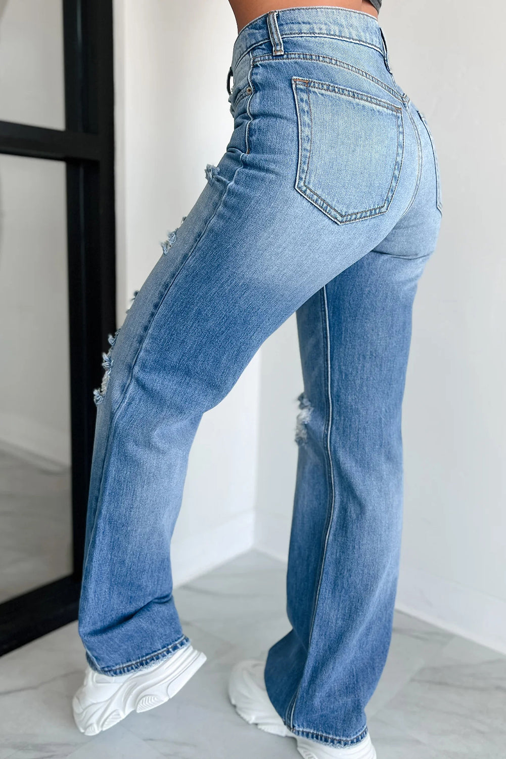 Mid Rise Distressed Sneak Peek Straight Leg Jeans 👖✨