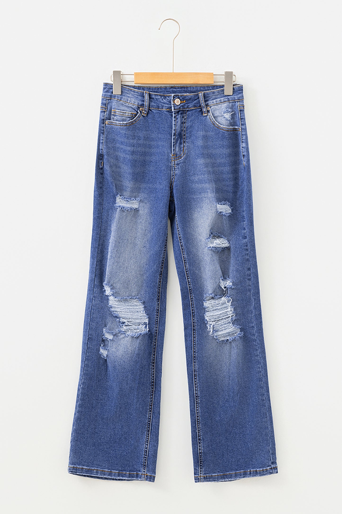 Myosotis Mid Rise Distressed Straight Leg Jeans