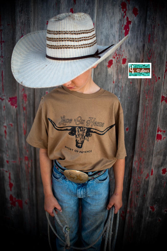 Long on Horns, Short on Patience Kids Tee 🤠🔥