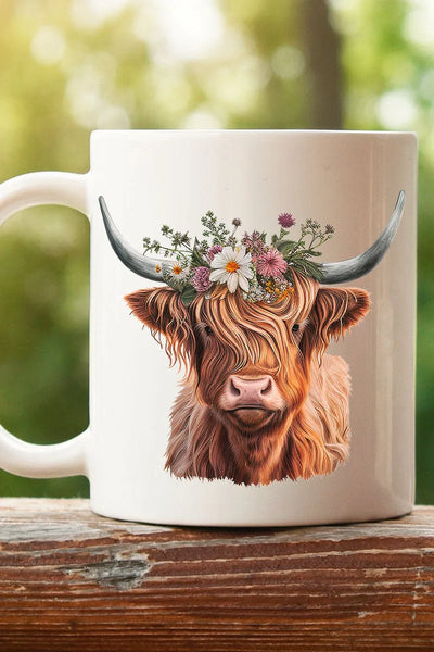 Daisy Highland Cow White Mug