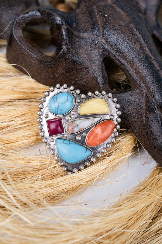 Multi-Color Calico Canyon Heart Ring
