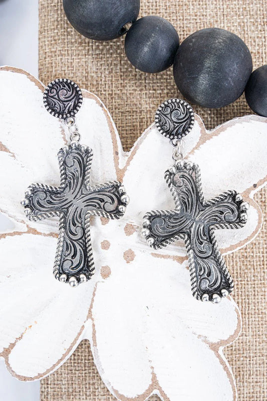 TIPI Canaan Cross Silvertone Earrings