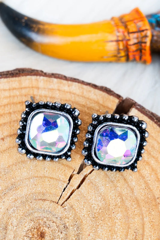 Iridescent Sadie Springs Silvertone Stud Earrings