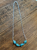 Turquoise & Sterling Plated Paperclip Chain Necklace